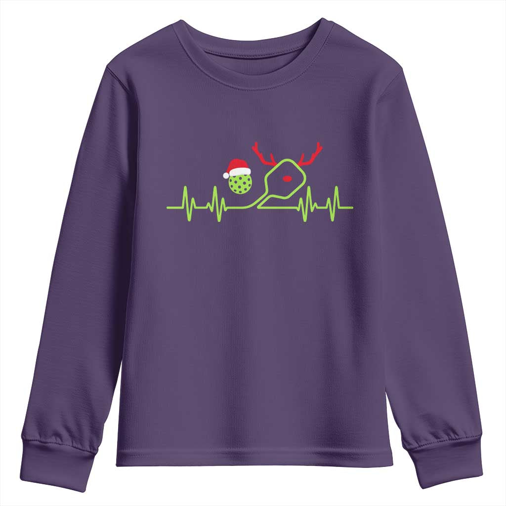 Funny Christmas Pickleball Heartbeat Santa Hat Youth Sweatshirt - Wonder Print Shop