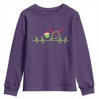 Funny Christmas Pickleball Heartbeat Santa Hat Youth Sweatshirt - Wonder Print Shop