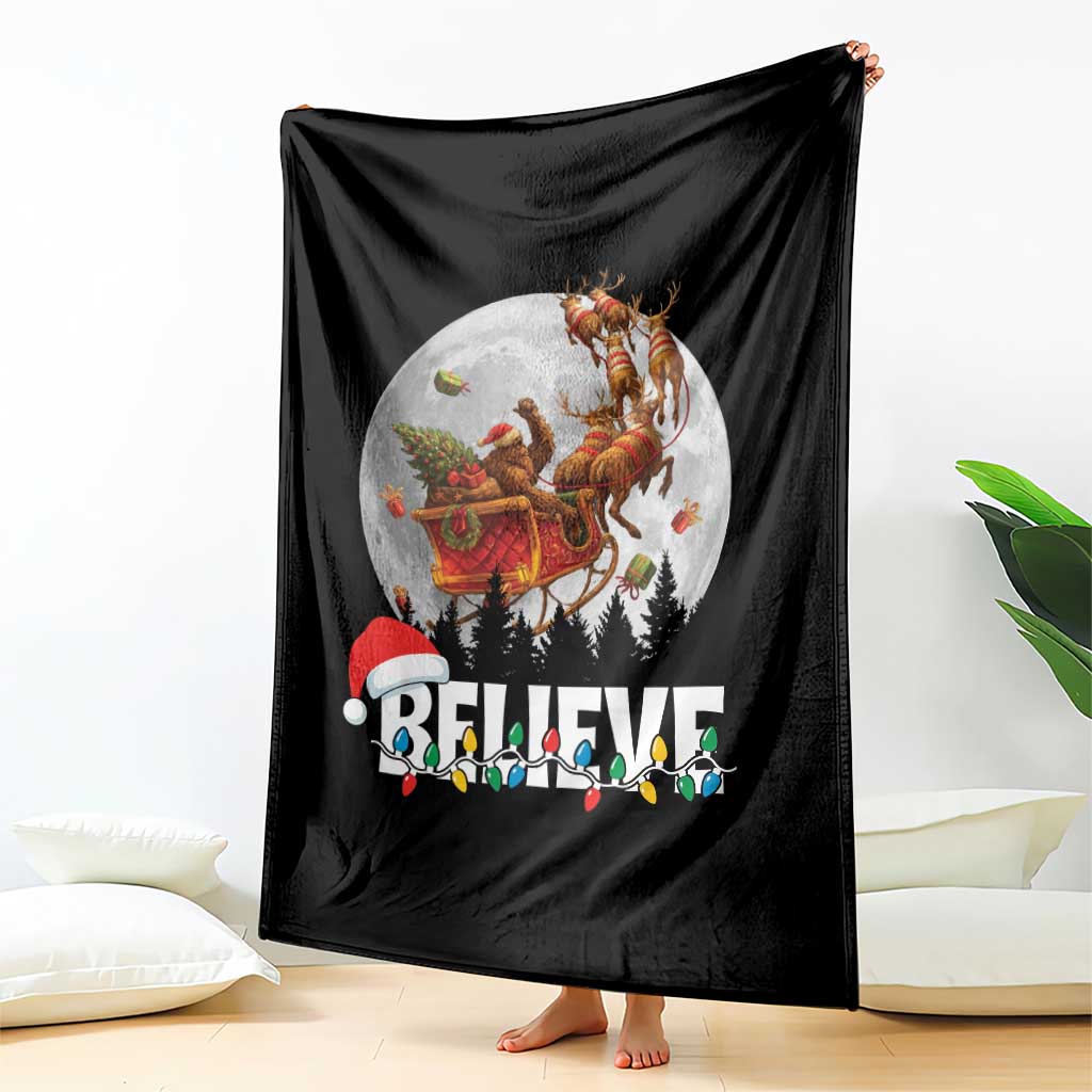 Funny Bigfoot Christmas Throw Blanket Believe Santa Sasquatch Xmas Reindeer Sleigh - Wonder Print Shop