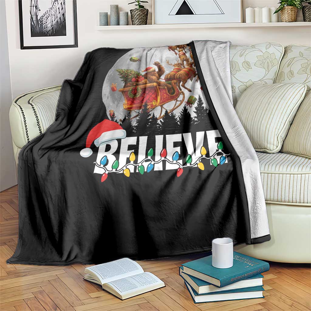 Funny Bigfoot Christmas Throw Blanket Believe Santa Sasquatch Xmas Reindeer Sleigh - Wonder Print Shop