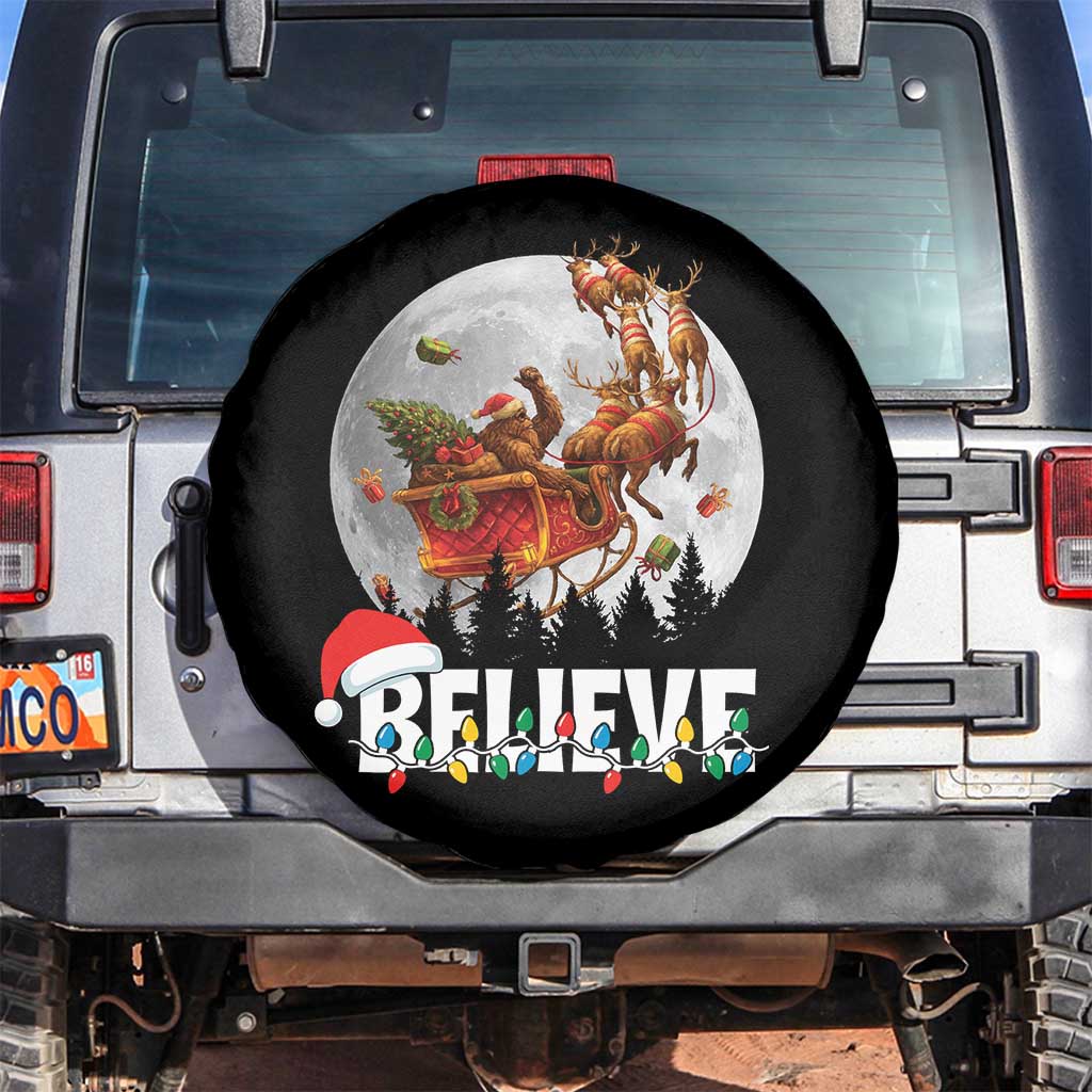 Funny Bigfoot Christmas Spare Tire Cover Believe Santa Sasquatch Xmas Reindeer Sleigh - Wonder Print Shop