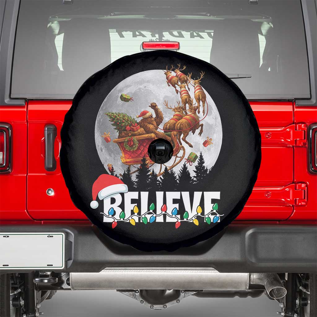 Funny Bigfoot Christmas Spare Tire Cover Believe Santa Sasquatch Xmas Reindeer Sleigh - Wonder Print Shop