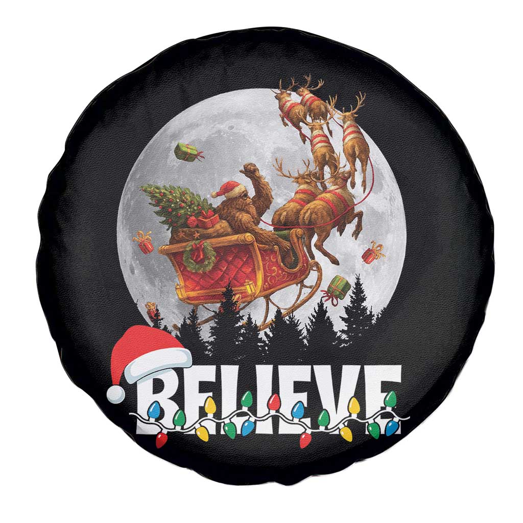 Funny Bigfoot Christmas Spare Tire Cover Believe Santa Sasquatch Xmas Reindeer Sleigh - Wonder Print Shop