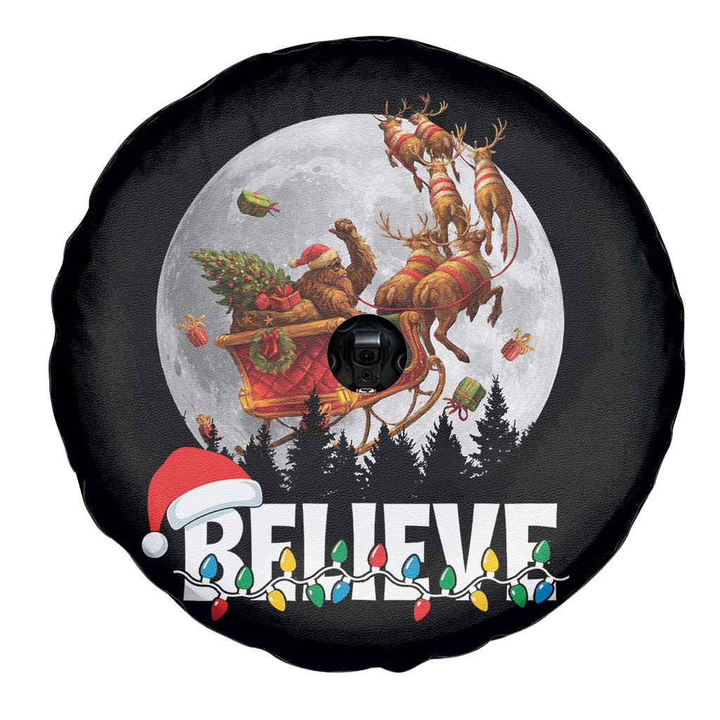 Funny Bigfoot Christmas Spare Tire Cover Believe Santa Sasquatch Xmas Reindeer Sleigh - Wonder Print Shop