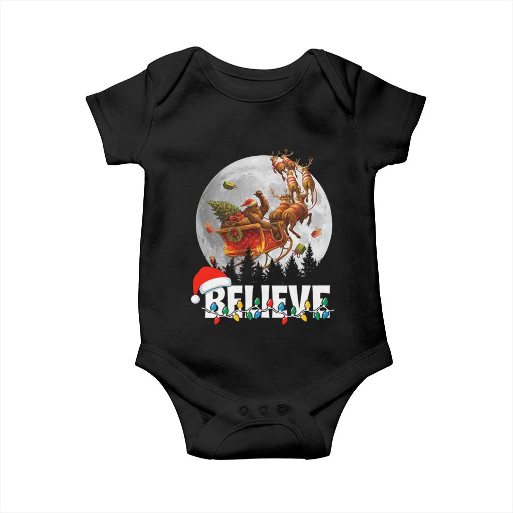 Funny Bigfoot Christmas Baby Onesie Believe Santa Sasquatch Xmas Reindeer Sleigh - Wonder Print Shop