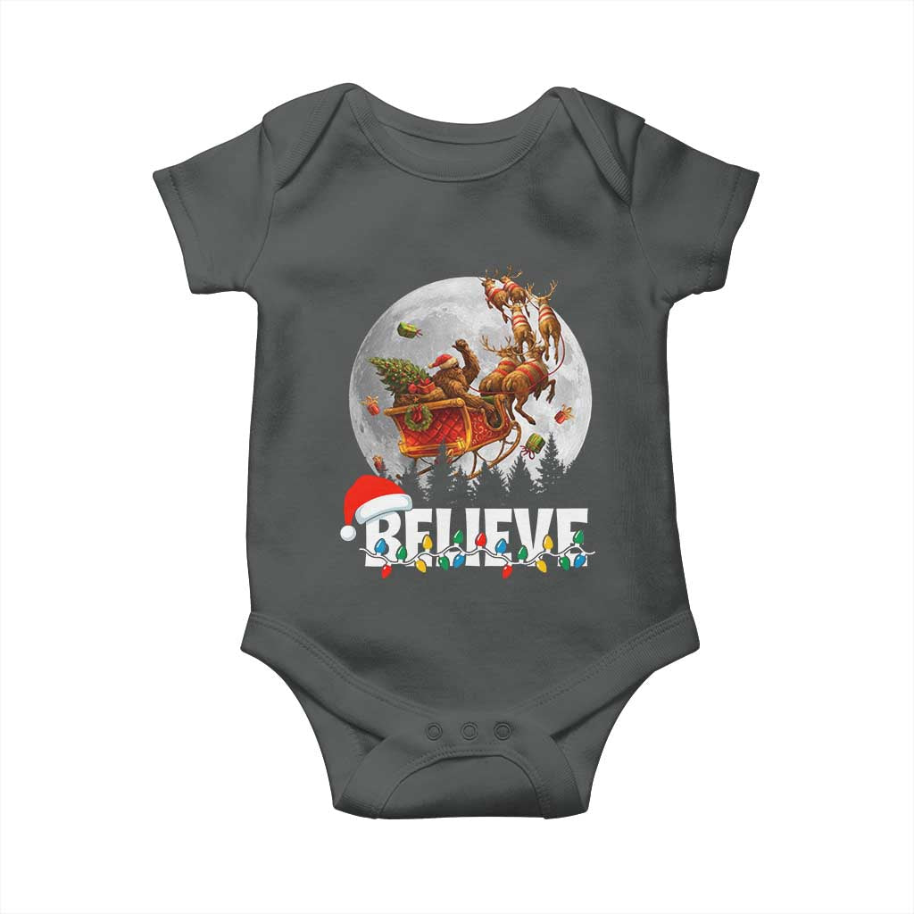 Funny Bigfoot Christmas Baby Onesie Believe Santa Sasquatch Xmas Reindeer Sleigh - Wonder Print Shop