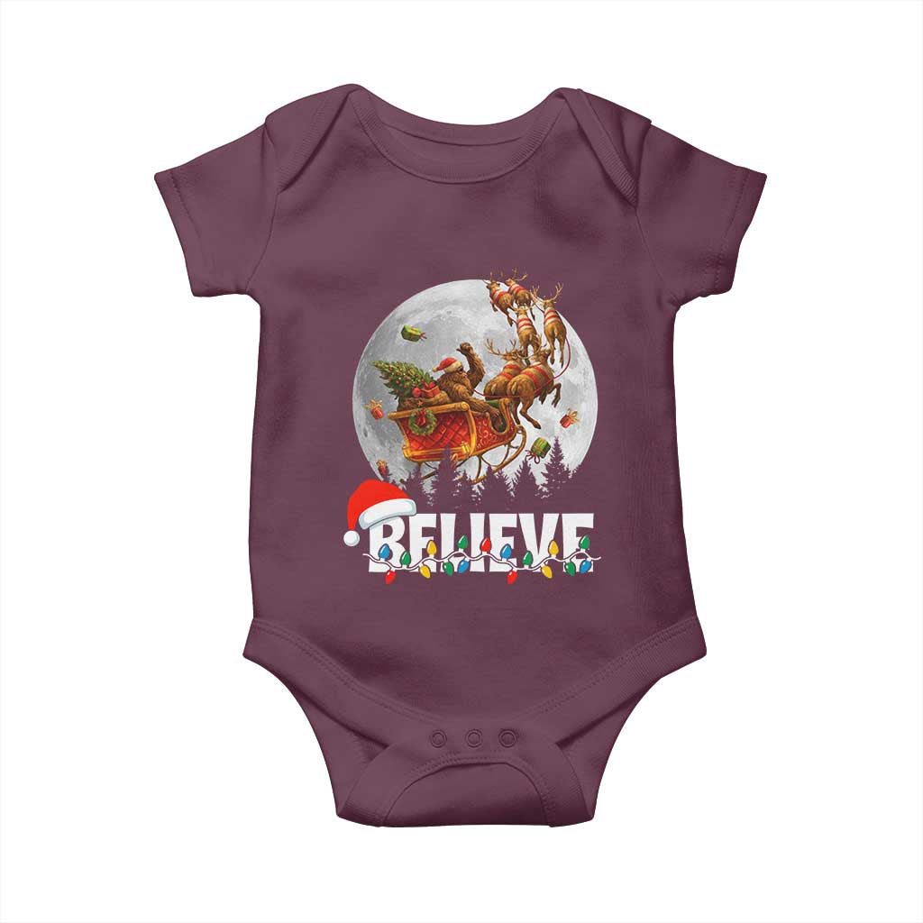 Funny Bigfoot Christmas Baby Onesie Believe Santa Sasquatch Xmas Reindeer Sleigh - Wonder Print Shop