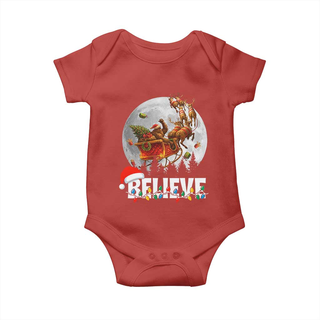 Funny Bigfoot Christmas Baby Onesie Believe Santa Sasquatch Xmas Reindeer Sleigh - Wonder Print Shop