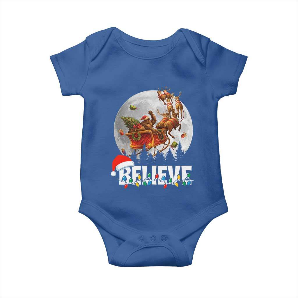Funny Bigfoot Christmas Baby Onesie Believe Santa Sasquatch Xmas Reindeer Sleigh - Wonder Print Shop