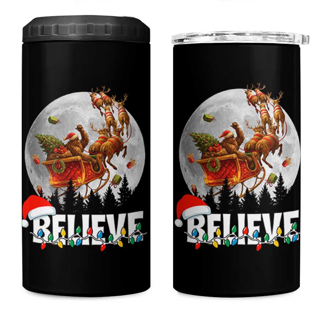 Funny Bigfoot Christmas 4 in 1 Can Cooler Tumbler Believe Santa Sasquatch Xmas Reindeer Sleigh - Wonder Print Shop