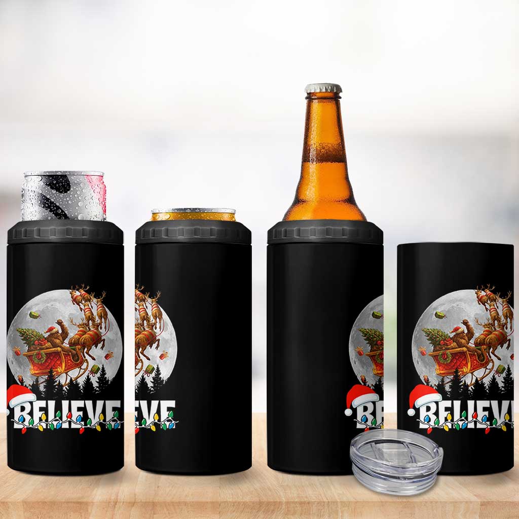 Funny Bigfoot Christmas 4 in 1 Can Cooler Tumbler Believe Santa Sasquatch Xmas Reindeer Sleigh - Wonder Print Shop