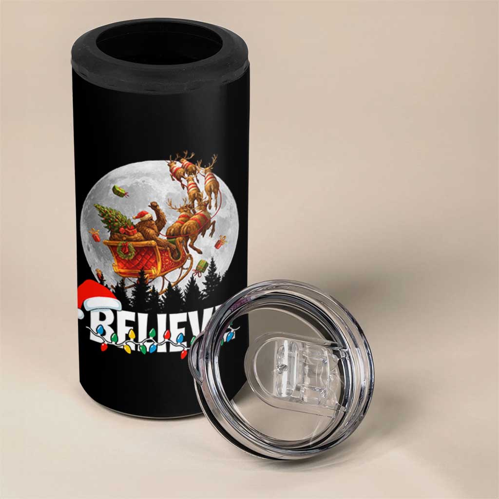 Funny Bigfoot Christmas 4 in 1 Can Cooler Tumbler Believe Santa Sasquatch Xmas Reindeer Sleigh - Wonder Print Shop
