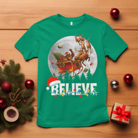 Funny Bigfoot Christmas T Shirt Believe Santa Sasquatch Xmas Reindeer Sleigh - Wonder Print Shop