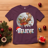 Funny Bigfoot Christmas T Shirt Believe Santa Sasquatch Xmas Reindeer Sleigh - Wonder Print Shop