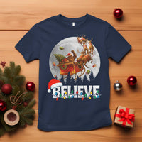 Funny Bigfoot Christmas T Shirt Believe Santa Sasquatch Xmas Reindeer Sleigh - Wonder Print Shop