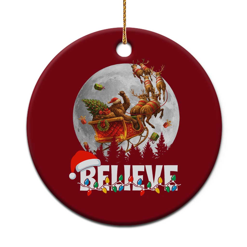 Funny Bigfoot Christmas Ceramic Ornament Believe Santa Sasquatch Xmas Reindeer Sleigh - Wonder Print Shop