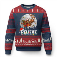 Funny Bigfoot Xmas Ugly Christmas Sweater Believe Santa Sasquatch Xmas Reindeer Sleigh - Wonder Print Shop