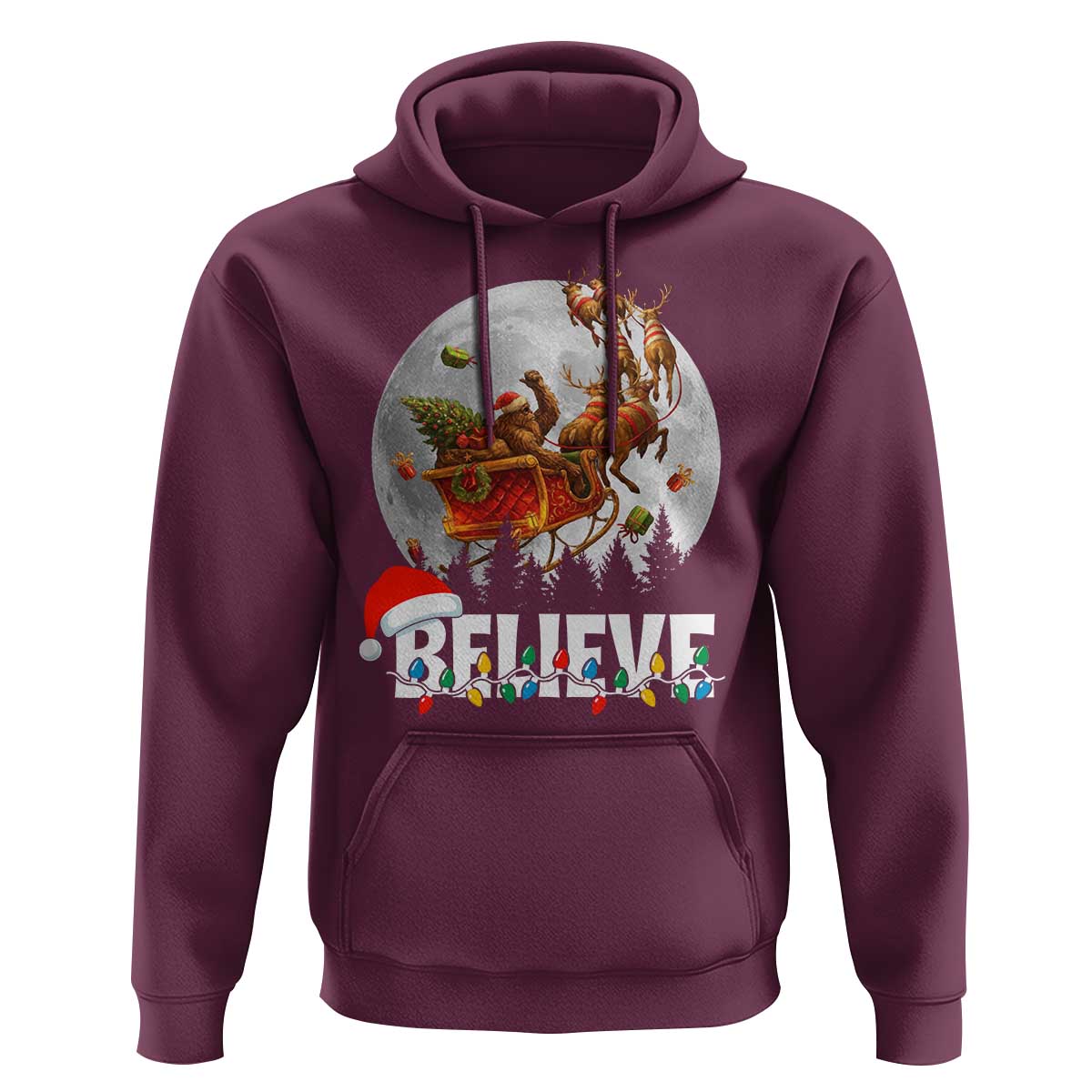 Funny Bigfoot Christmas Hoodie Believe Santa Sasquatch Xmas Reindeer Sleigh - Wonder Print Shop