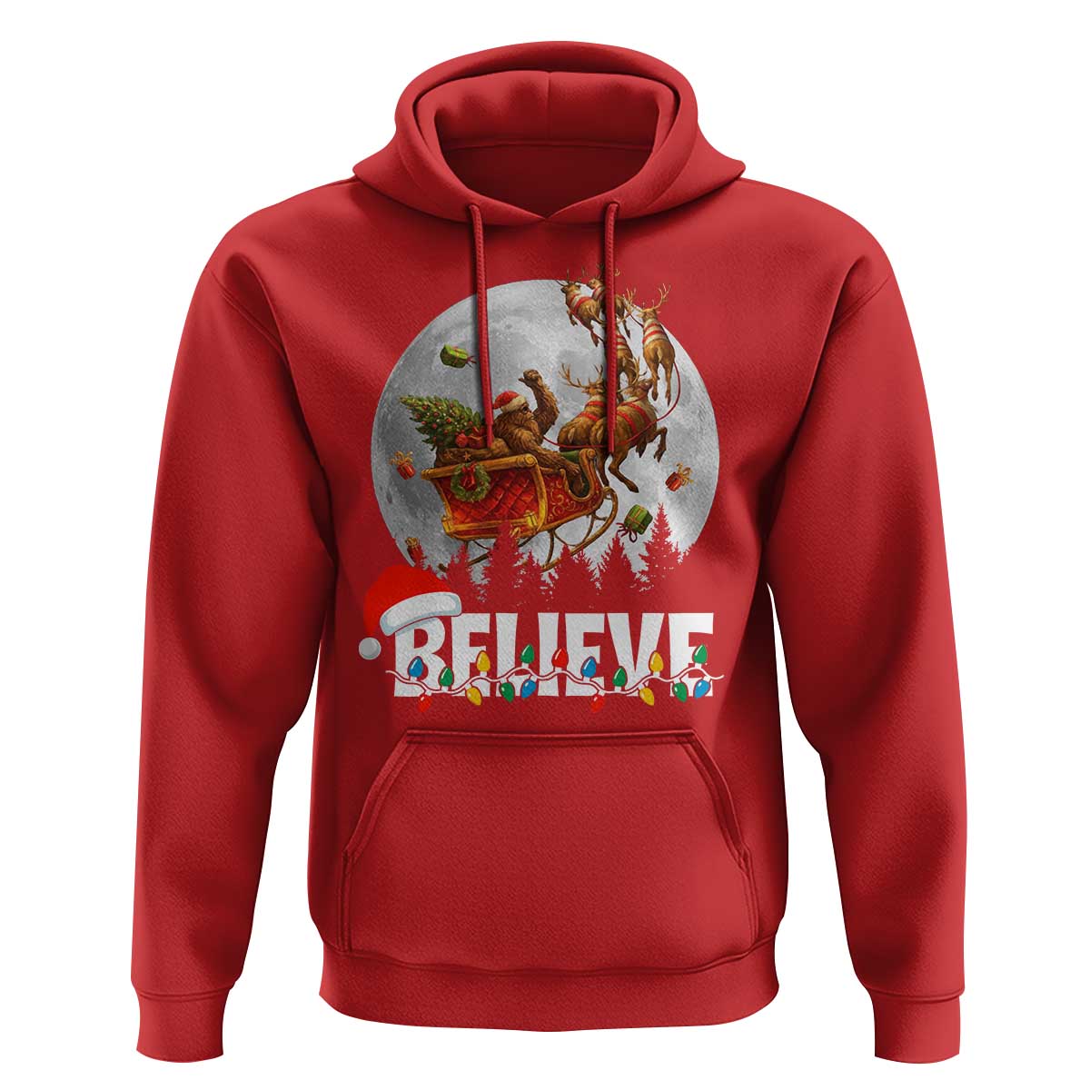 Funny Bigfoot Christmas Hoodie Believe Santa Sasquatch Xmas Reindeer Sleigh - Wonder Print Shop