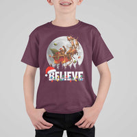 Funny Bigfoot Christmas T Shirt For Kid Believe Santa Sasquatch Xmas Reindeer Sleigh - Wonder Print Shop