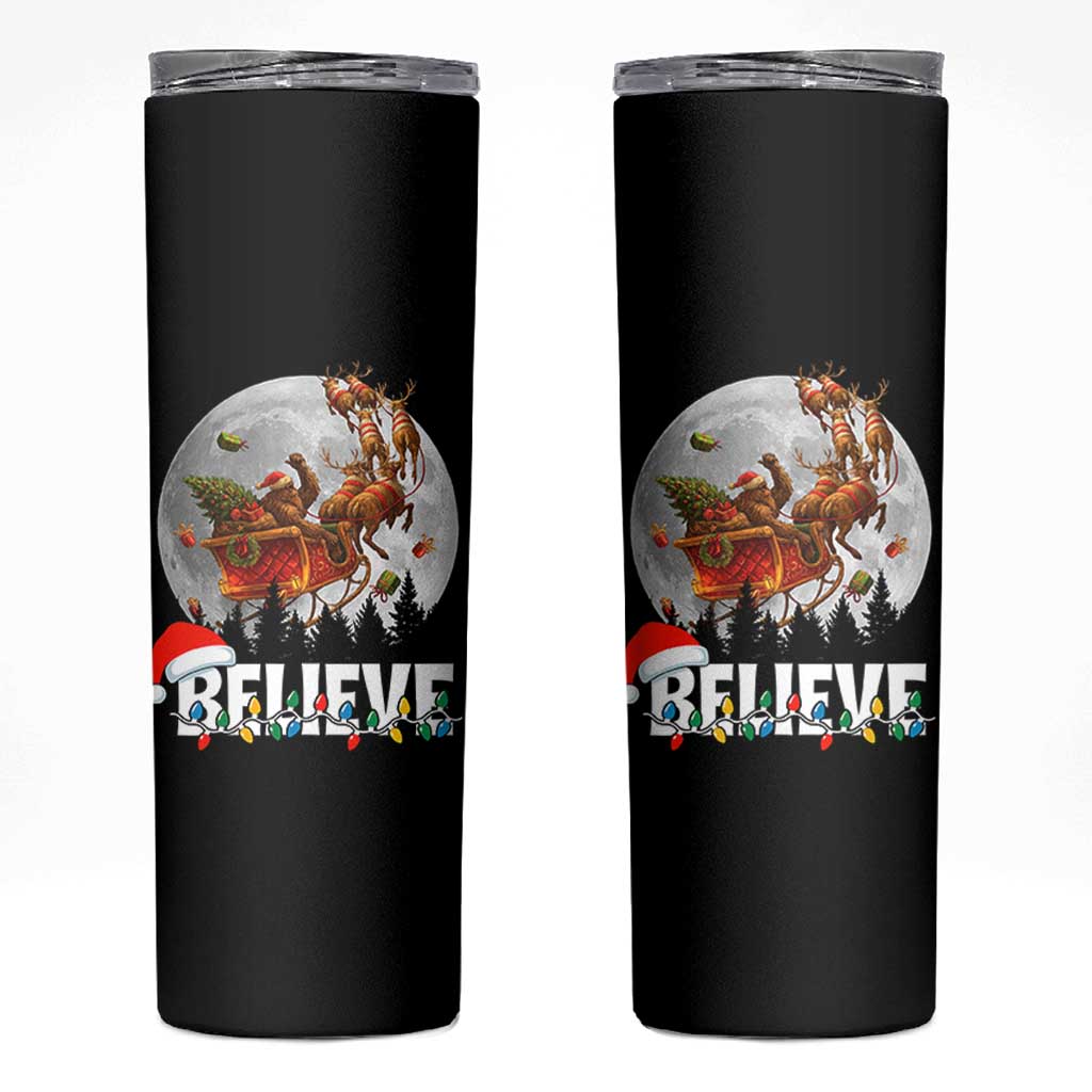 Funny Bigfoot Christmas Skinny Tumbler Believe Santa Sasquatch Xmas Reindeer Sleigh - Wonder Print Shop