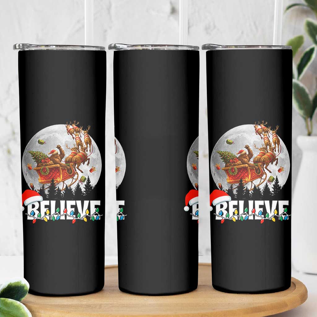 Funny Bigfoot Christmas Skinny Tumbler Believe Santa Sasquatch Xmas Reindeer Sleigh - Wonder Print Shop