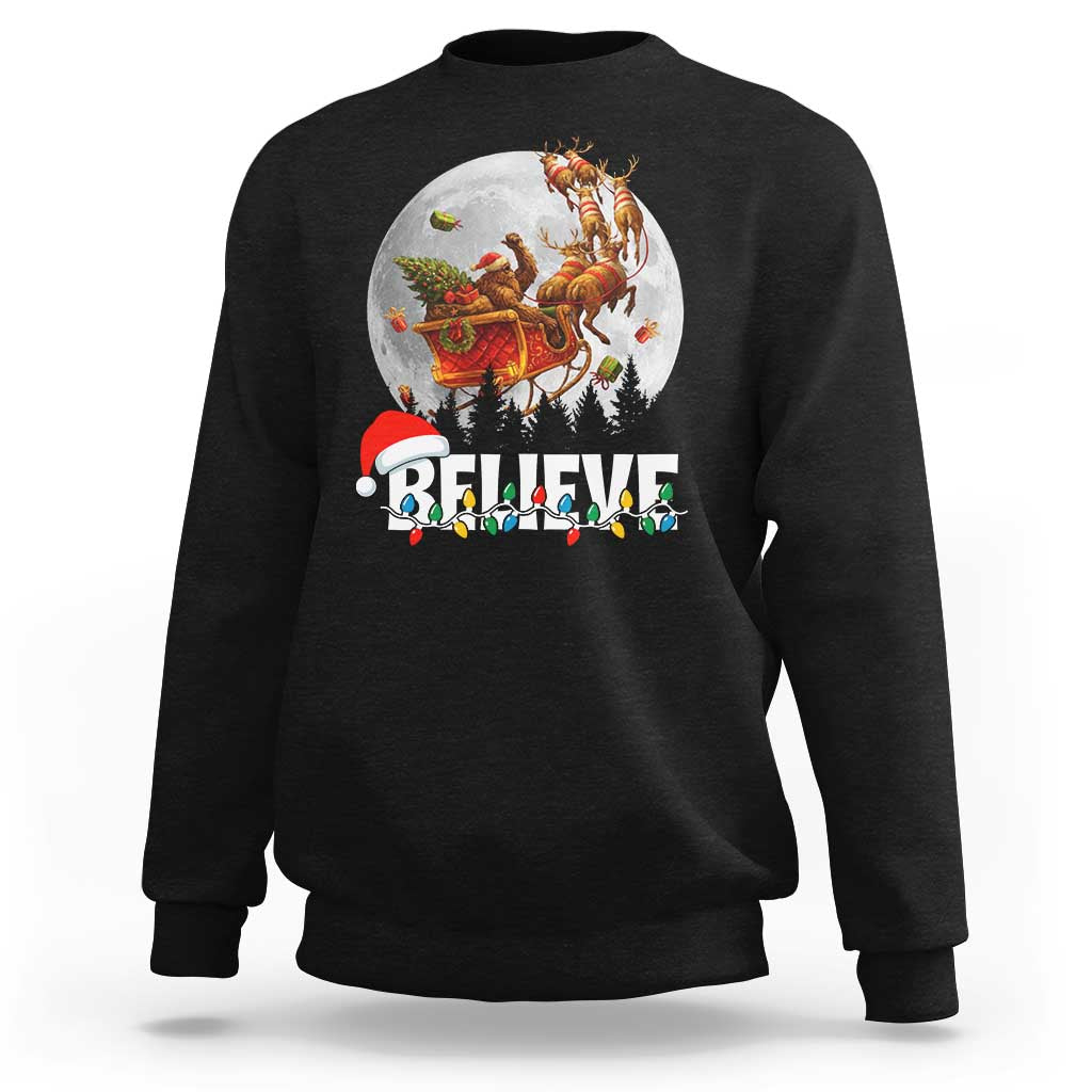 Funny Bigfoot Christmas Sweatshirt Believe Santa Sasquatch Xmas Reindeer Sleigh - Wonder Print Shop