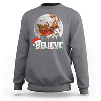 Funny Bigfoot Christmas Sweatshirt Believe Santa Sasquatch Xmas Reindeer Sleigh - Wonder Print Shop