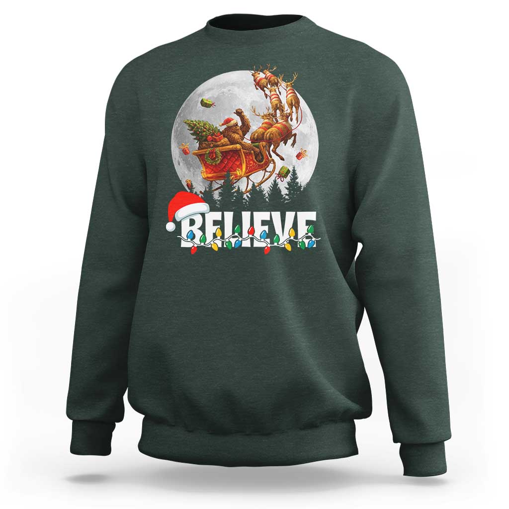Funny Bigfoot Christmas Sweatshirt Believe Santa Sasquatch Xmas Reindeer Sleigh - Wonder Print Shop