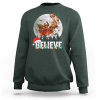 Funny Bigfoot Christmas Sweatshirt Believe Santa Sasquatch Xmas Reindeer Sleigh - Wonder Print Shop