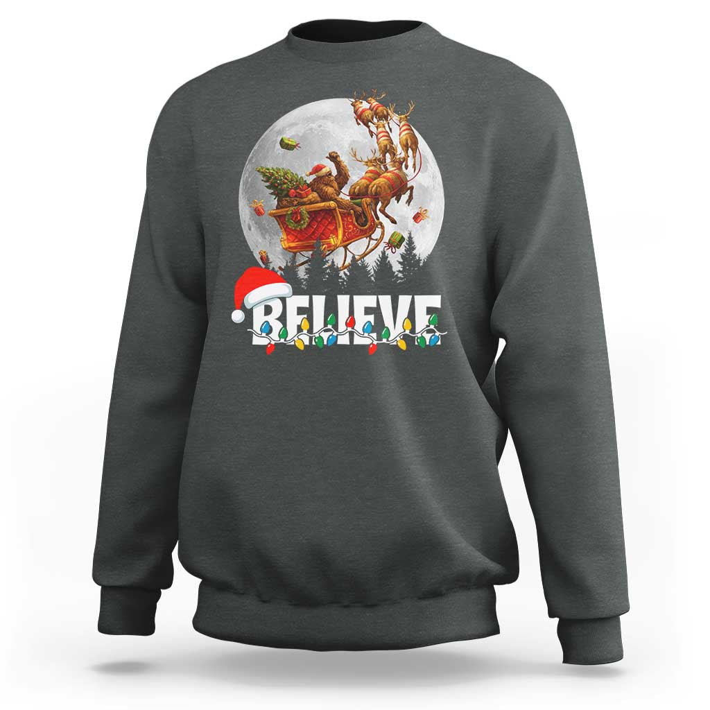 Funny Bigfoot Christmas Sweatshirt Believe Santa Sasquatch Xmas Reindeer Sleigh - Wonder Print Shop