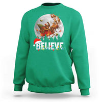 Funny Bigfoot Christmas Sweatshirt Believe Santa Sasquatch Xmas Reindeer Sleigh - Wonder Print Shop