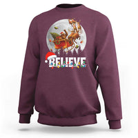 Funny Bigfoot Christmas Sweatshirt Believe Santa Sasquatch Xmas Reindeer Sleigh - Wonder Print Shop
