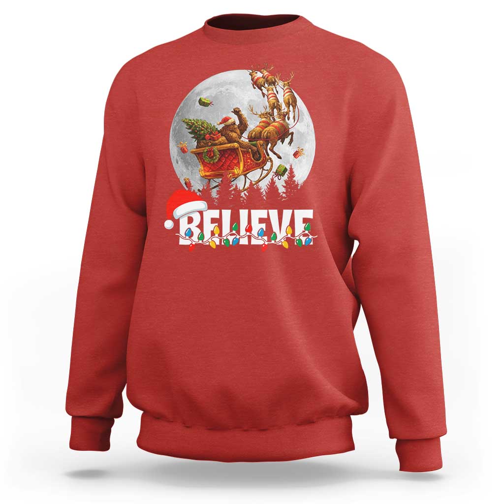 Funny Bigfoot Christmas Sweatshirt Believe Santa Sasquatch Xmas Reindeer Sleigh - Wonder Print Shop