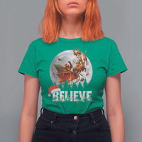 Funny Bigfoot Christmas T Shirt For Women Believe Santa Sasquatch Xmas Reindeer Sleigh - Wonder Print Shop