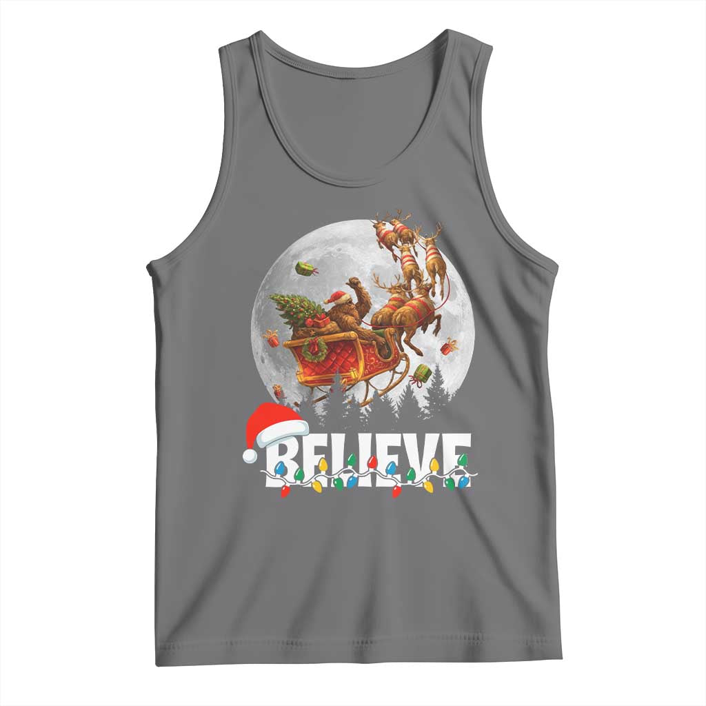 Funny Bigfoot Christmas Tank Top Believe Santa Sasquatch Xmas Reindeer Sleigh - Wonder Print Shop