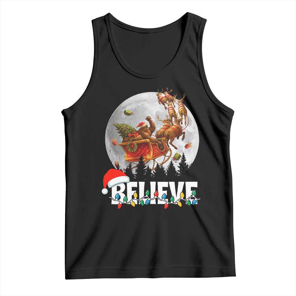 Funny Bigfoot Christmas Tank Top Believe Santa Sasquatch Xmas Reindeer Sleigh - Wonder Print Shop