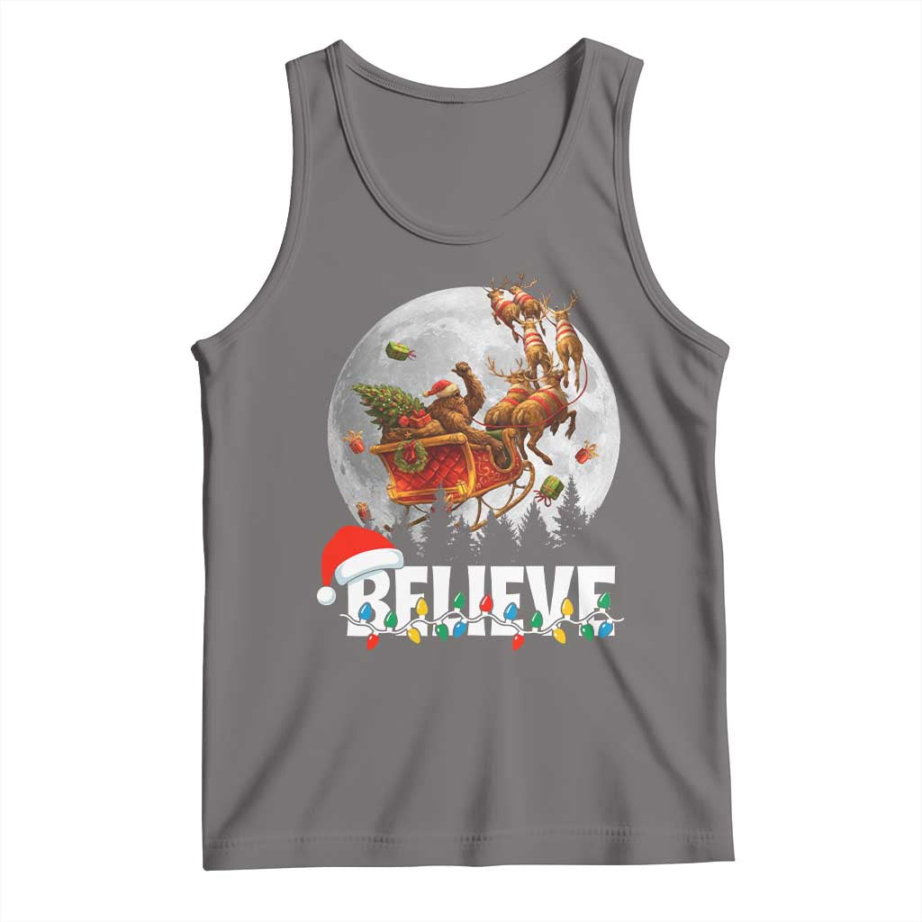Funny Bigfoot Christmas Tank Top Believe Santa Sasquatch Xmas Reindeer Sleigh - Wonder Print Shop