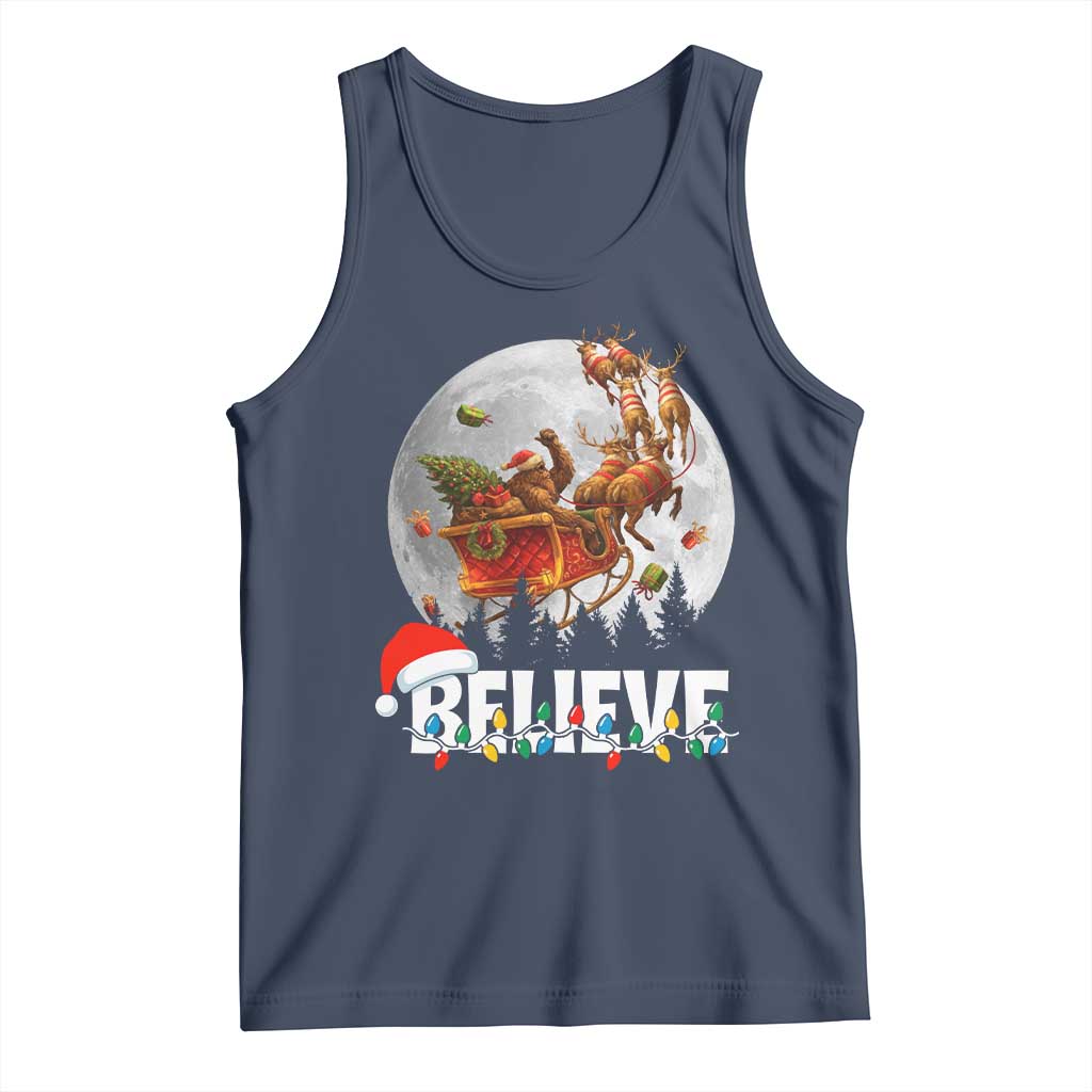 Funny Bigfoot Christmas Tank Top Believe Santa Sasquatch Xmas Reindeer Sleigh - Wonder Print Shop