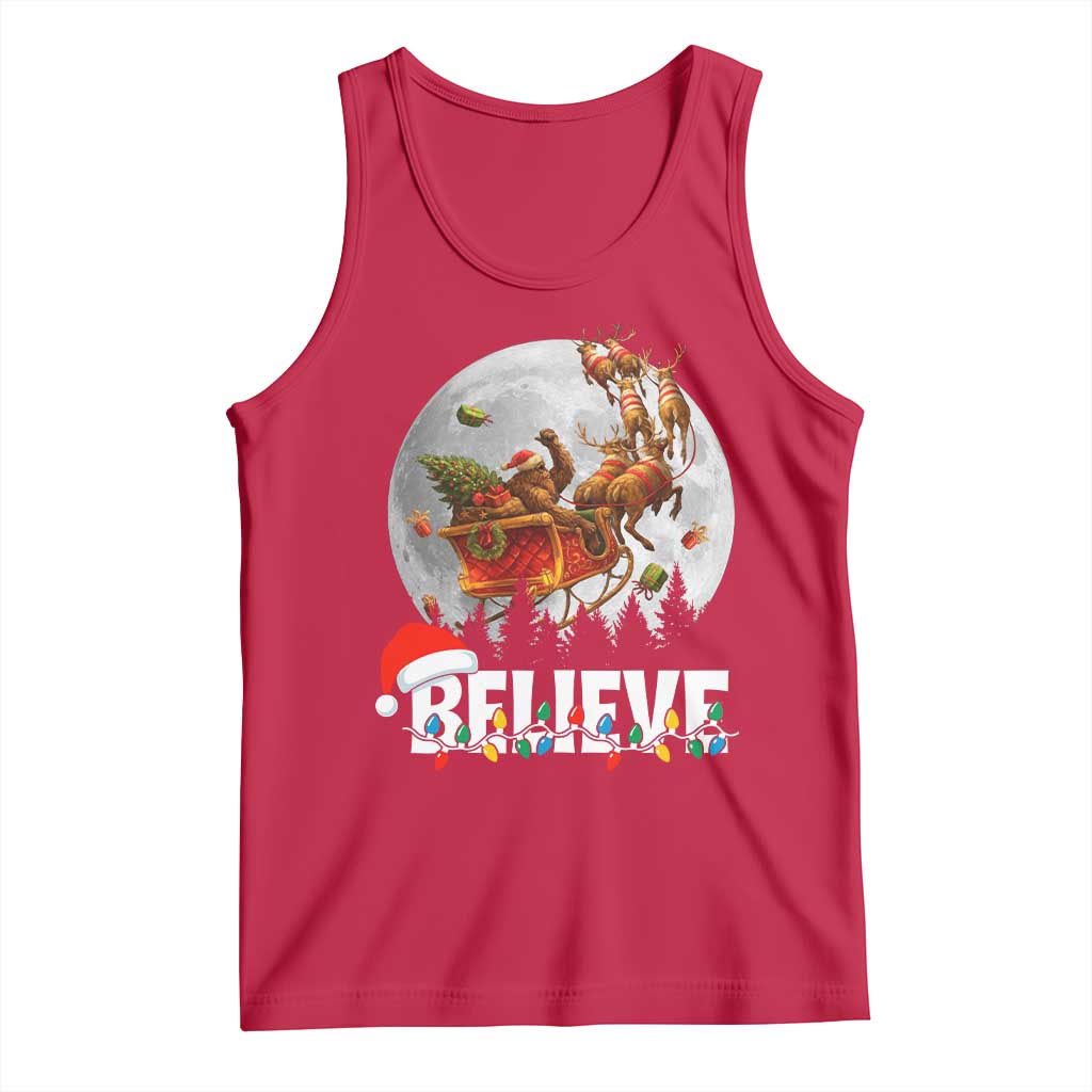 Funny Bigfoot Christmas Tank Top Believe Santa Sasquatch Xmas Reindeer Sleigh - Wonder Print Shop