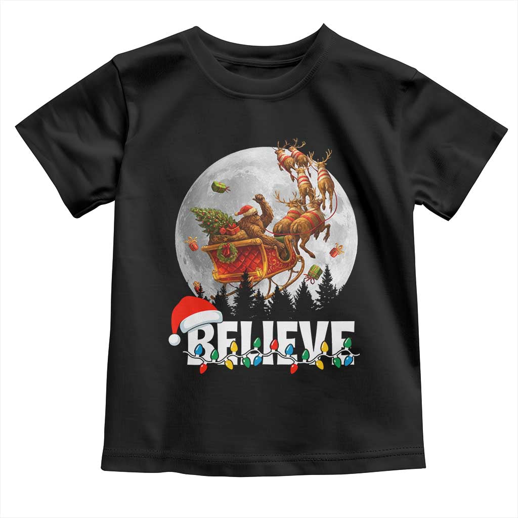 Funny Bigfoot Christmas Toddler T Shirt Believe Santa Sasquatch Xmas Reindeer Sleigh - Wonder Print Shop