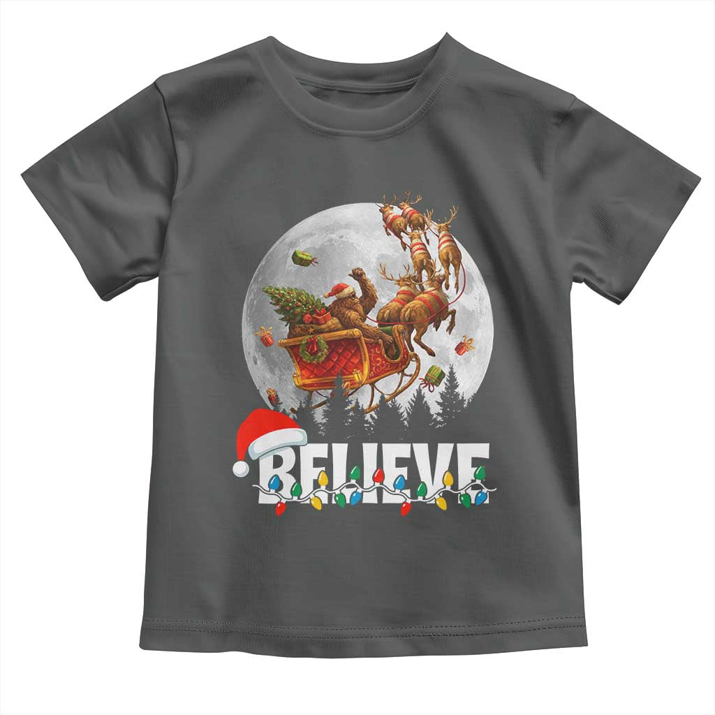 Funny Bigfoot Christmas Toddler T Shirt Believe Santa Sasquatch Xmas Reindeer Sleigh - Wonder Print Shop