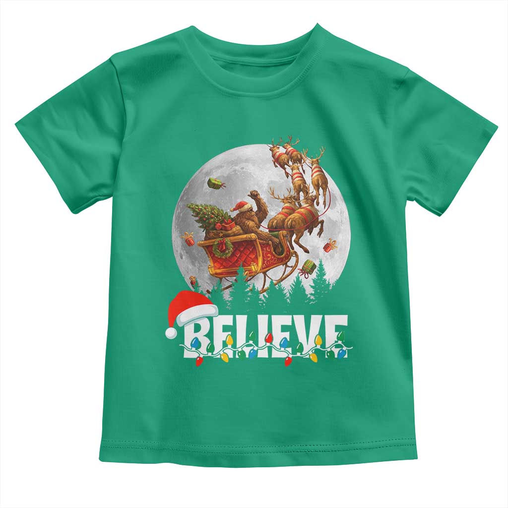 Funny Bigfoot Christmas Toddler T Shirt Believe Santa Sasquatch Xmas Reindeer Sleigh - Wonder Print Shop