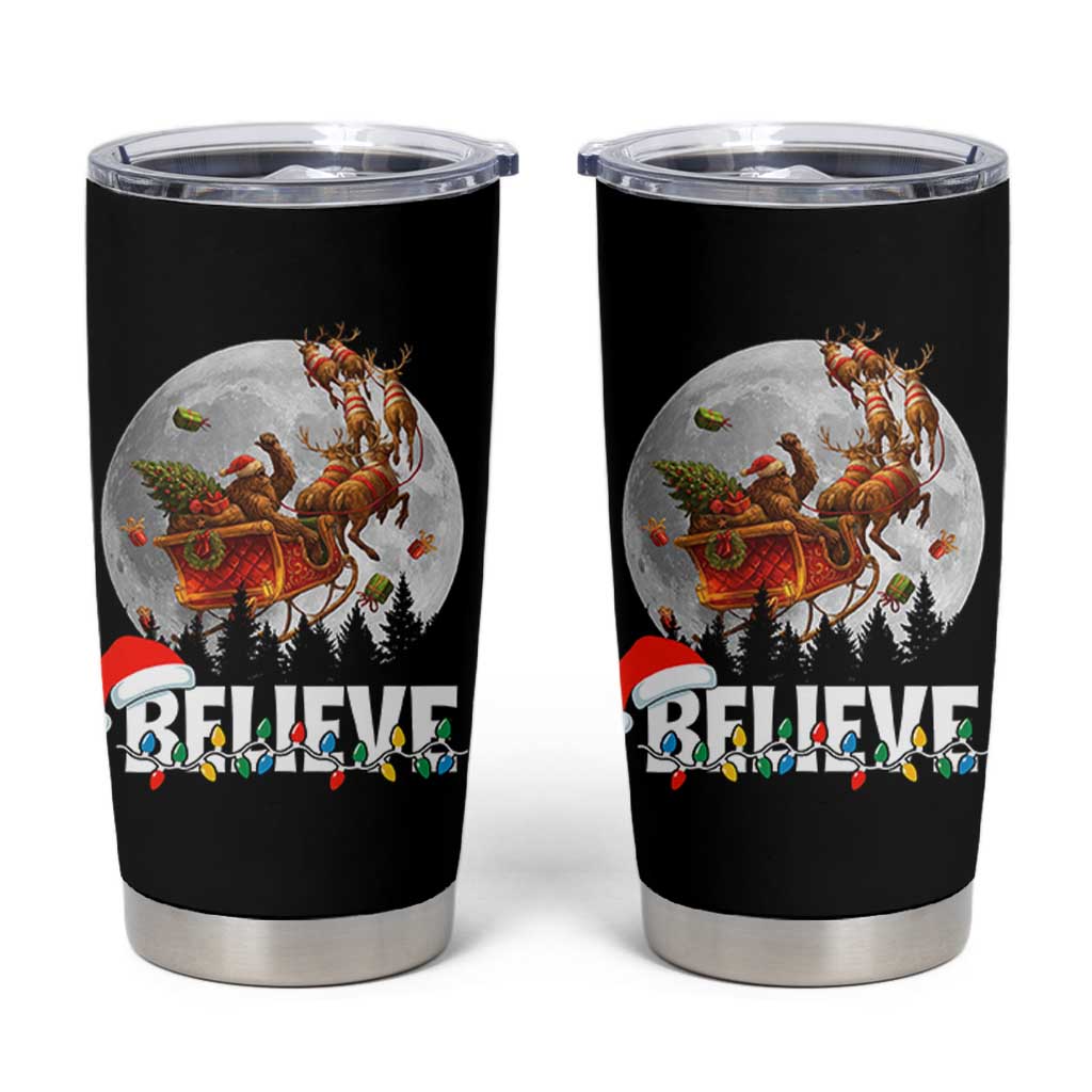Funny Bigfoot Christmas Tumbler Cup Believe Santa Sasquatch Xmas Reindeer Sleigh - Wonder Print Shop