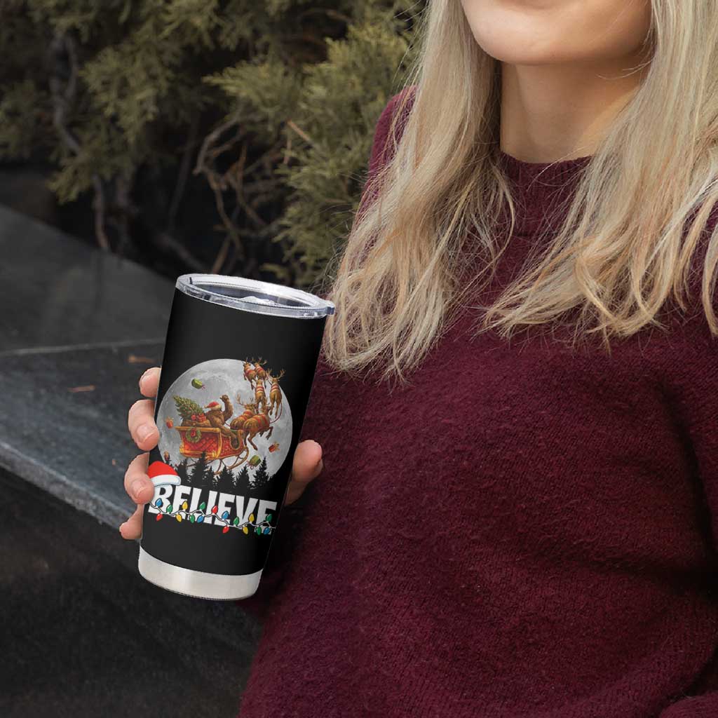 Funny Bigfoot Christmas Tumbler Cup Believe Santa Sasquatch Xmas Reindeer Sleigh - Wonder Print Shop