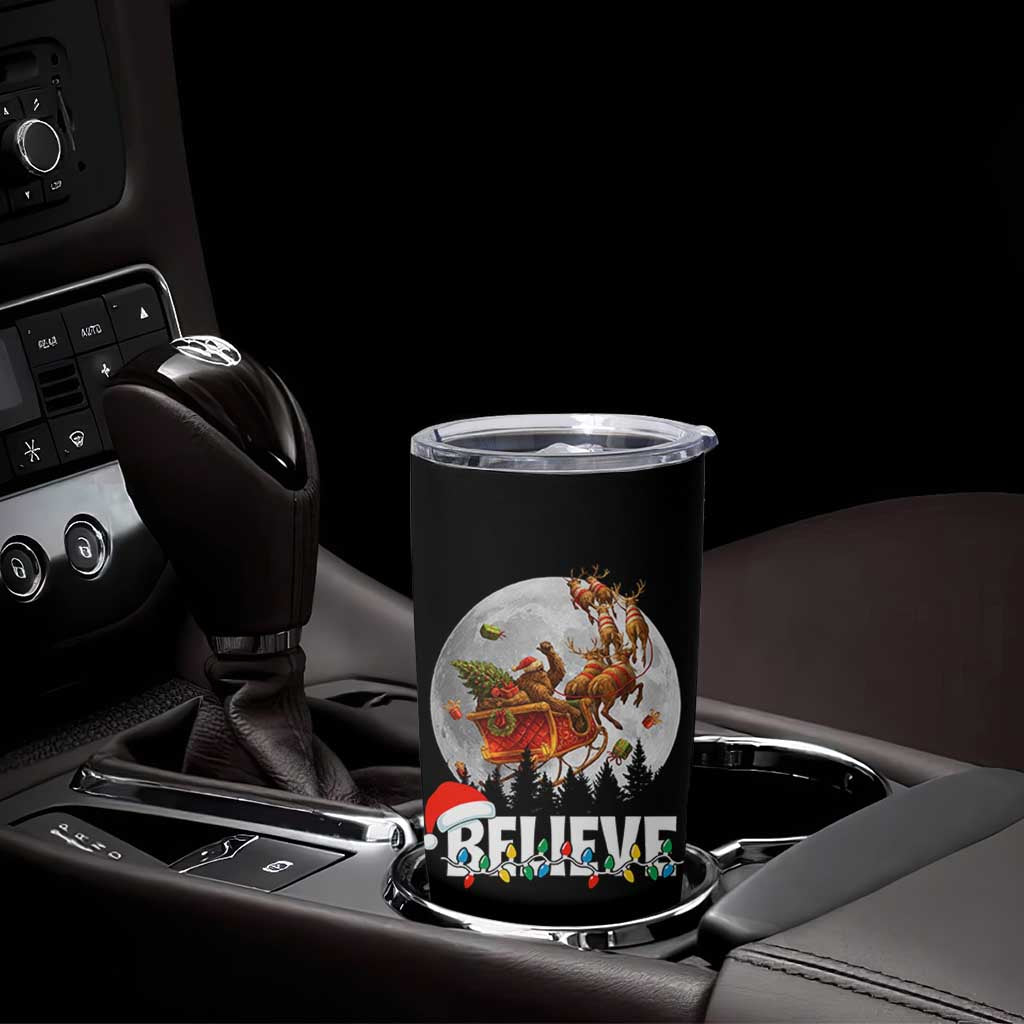 Funny Bigfoot Christmas Tumbler Cup Believe Santa Sasquatch Xmas Reindeer Sleigh - Wonder Print Shop