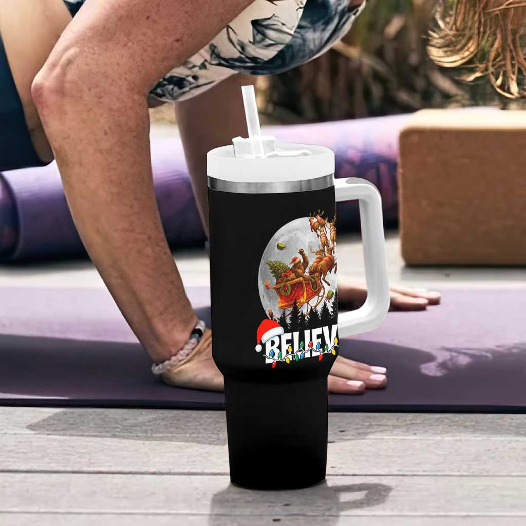 Funny Bigfoot Christmas Tumbler With Handle Believe Santa Sasquatch Xmas Reindeer Sleigh - Wonder Print Shop