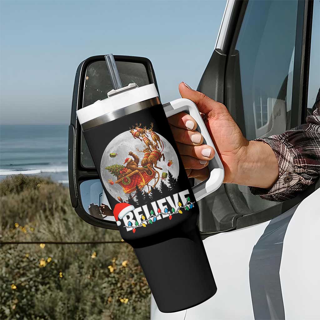 Funny Bigfoot Christmas Tumbler With Handle Believe Santa Sasquatch Xmas Reindeer Sleigh - Wonder Print Shop