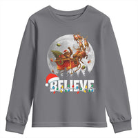 Funny Bigfoot Christmas Youth Sweatshirt Believe Santa Sasquatch Xmas Reindeer Sleigh - Wonder Print Shop