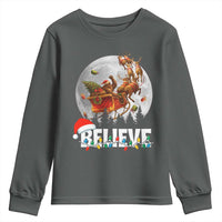 Funny Bigfoot Christmas Youth Sweatshirt Believe Santa Sasquatch Xmas Reindeer Sleigh - Wonder Print Shop
